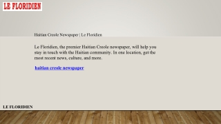 Haitian Creole Newspaper Le Floridien