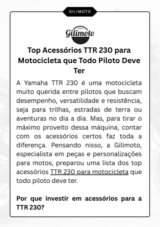 Top Acessórios TTR 230 para Motocicleta que Todo Piloto Deve Ter