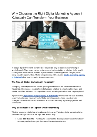 Why Choosing the Right Digital Marketing Agency in Kukatpally Can Transform Your Business