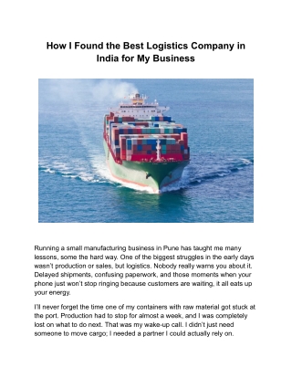 How I Found the Best Logistics Company in India for My Business