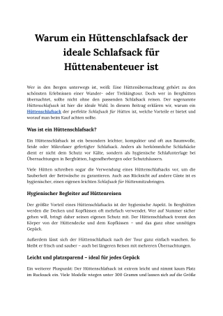 Warum ein Hüttenschlafsack der ideale Schlafsack für Hüttenabenteuer ist