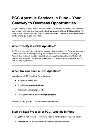PCC Apostille Services in Pune – Your Gateway to Overseas Opportunities