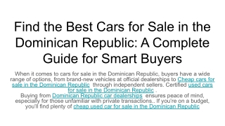 Find the Best Cars for Sale in the Dominican Republic_ A Complete Guide for Smart Buyers