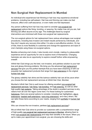 Hair Replacement services in Mumbai | Infiniti Hair Club