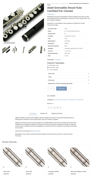 Abell Grenadilla Wood Flute Certified Pre-Owned – $12,500