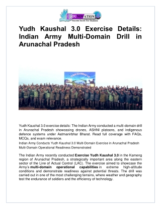 Indian Army Multi-Domain Drill in Arunachal Pradesh