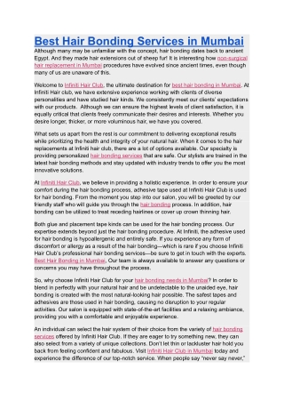 Best Hair Bonding Services in Mumbai | Infiniti Hair Club