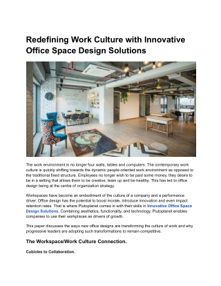 Redefining Work Culture with Innovative Office Space Design Solutions