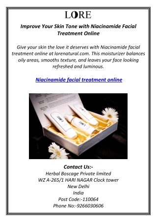 Improve Your Skin Tone with Niacinamide Facial Treatment Online