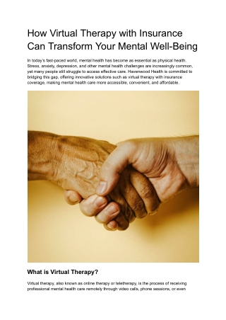 How Virtual Therapy with Insurance Can Transform Your Mental Well-Being