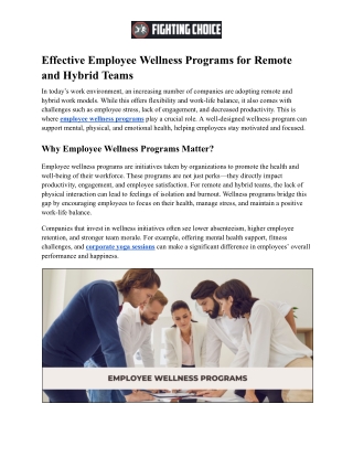 Effective Employee Wellness Programs for Remote and Hybrid Teams