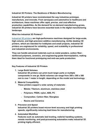 Industrial 3D Printers: The Backbone of Modern Manufacturing