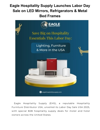 Eagle Hospitality Supply Launches Labor Day Sale on LED Mirrors, Refrigerators & Metal Bed Frames