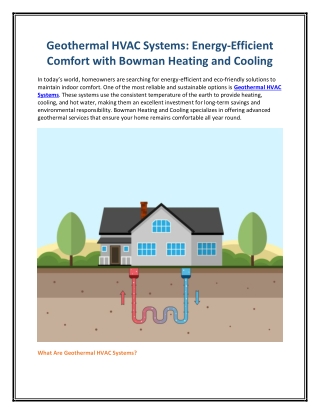 Geothermal HVAC Systems by Bowman Heating and Cooling