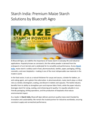 Starch India: Premium Maize Starch Solutions by Bluecraft Agro