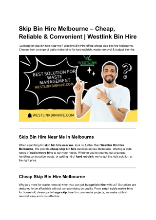 Skip Bin Hire Melbourne – Cheap, Reliable & Convenient _ Westlink Bin Hire