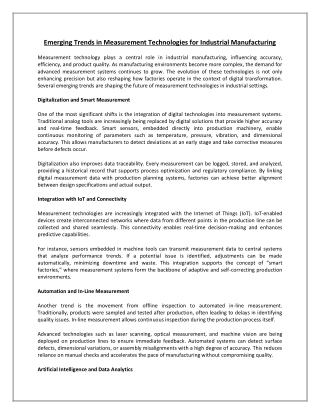 Emerging Trends in Measurement Technologies for Industrial Manufacturing