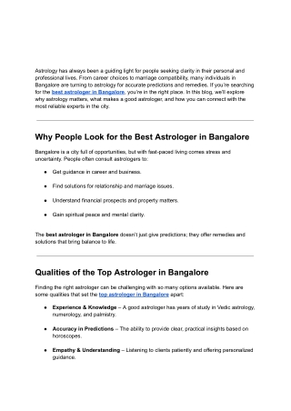 Best ABest Astrstrologer in Bangalore – Your Guide to Trusted Astrology Services