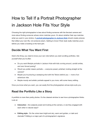 How to Tell If a Portrait Photographer in Jackson Hole Fits Your Style