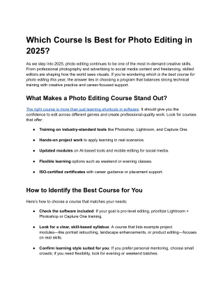 Which Course Is Best for Photo Editing in 2025
