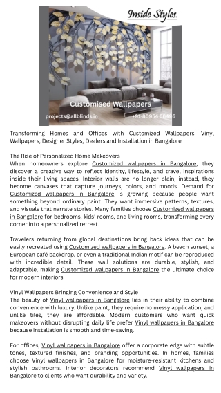 Vinyl wallpapers in Bangalore