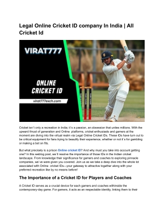 Legal Online Cricket ID company In India _ All Cricket Id