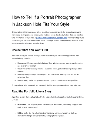 How to Tell If a Portrait Photographer in Jackson Hole Fits Your Style