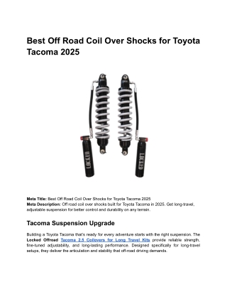 Best Off Road Coil Over Shocks for Toyota Tacoma 2025