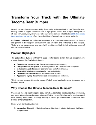 Transform Your Truck with the Ultimate Tacoma Rear Bumper