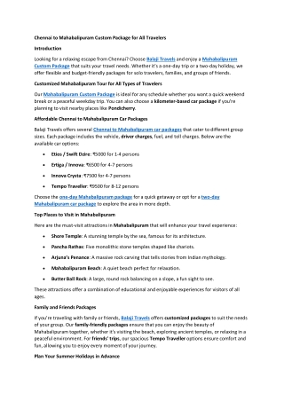 Chennai to Mahabalipuram Custom Package for All Travelers (1)