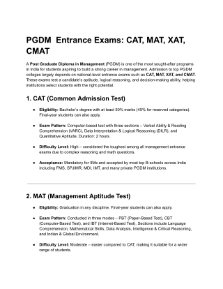 PGDM  Entrance Exams: CAT, MAT, XAT, CMAT