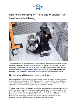 Differential Housing for Trains and Precision Train Component Machining