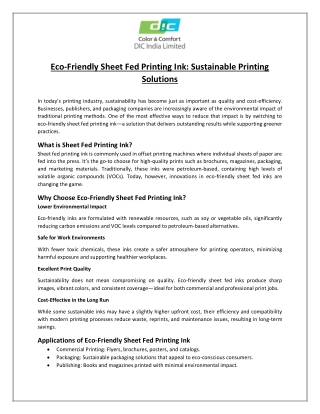 Eco-Friendly Sheet Fed Printing Ink Sustainable Printing Solutions