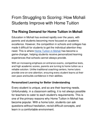 From Struggling to Scoring_ How Mohali Students Improve with Home Tuition