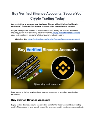 Buy Verified Binance Accounts- 100% Fully Verified & Safe