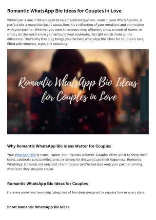 Romantic WhatsApp Bio Ideas for Couples in Love