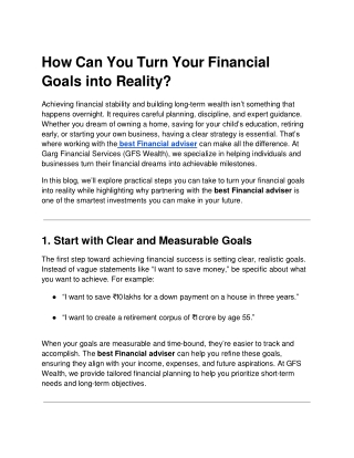 How Can You Turn Your Financial Goals into Reality