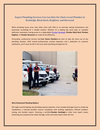 Expert Plumbing Services You Can Rely On: Find a Local Plumber in Bentleigh, Bla