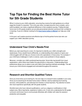 Top Tips for Finding the Best Home Tutor for 5th Grade Students