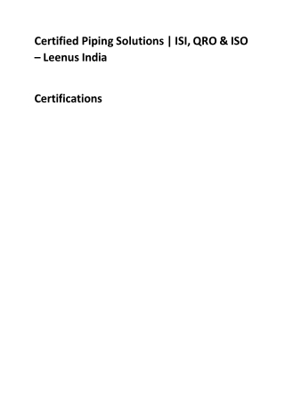 Certified Piping Solutions | ISI, QRO & ISO – Leenus India