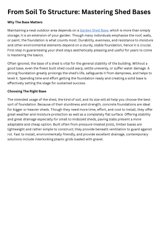 From Soil to Structure Mastering Shed Bases