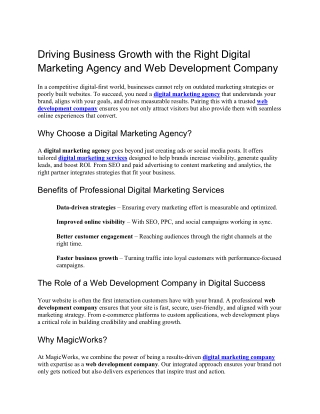 Driving Business Growth with the Right Digital Marketing Agency and Web Development Company