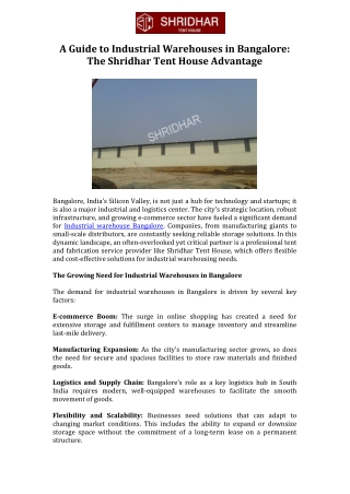 A Guide to Industrial Warehouses in Bangalore The Shridhar Tent House Advantage