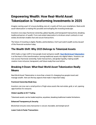 Unlocking Wealth_ How Real-World Asset Tokenization is Transforming Investments in 2025