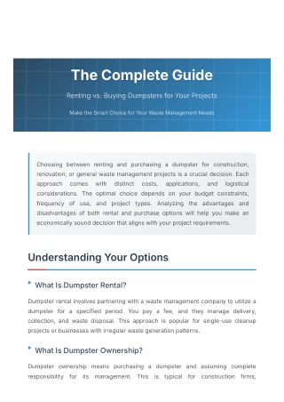 Renting vs. Buying Dumpsters for Your Projects - Complete Guide