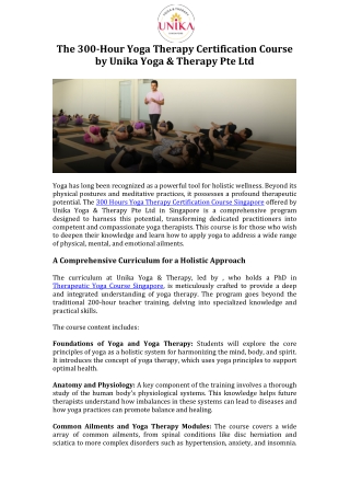 The 300-Hour Yoga Therapy Certification Course by Unika Yoga & Therapy Pte Ltd