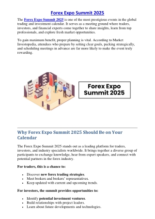 Preparing for Forex Expo Summit 2025: A Trader’s Checklist