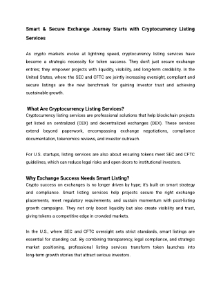 Smart & Secure Exchange Journey Starts with Cryptocurrency Listing Services