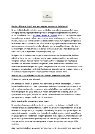 Ontdek ultieme vrijheid: huur vandaag nog een camper in Lelystad