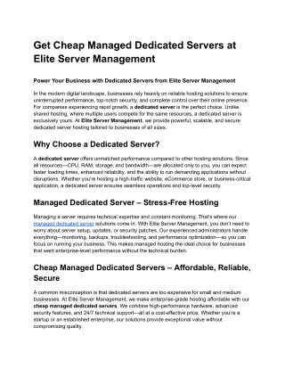 Get Cheap Managed Dedicated Servers at Elite Server Management